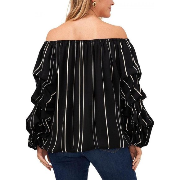 NWT Vince Camuto Plus Gathered Sleeve Tie Front Pullover Top 9222161 1X Black - Picture 2 of 3